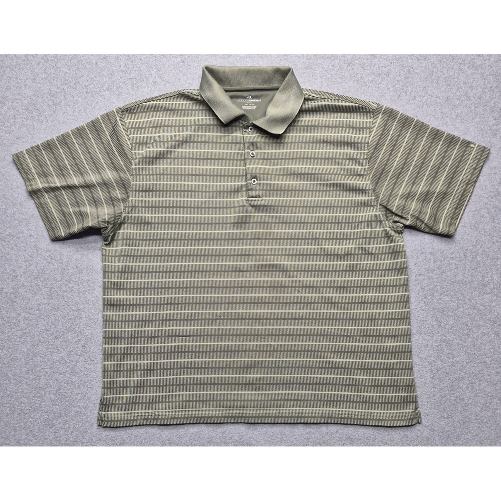 Grand Slam Polo Shirt Mens 2XL Green Striped Short Sleeve Casual Golf